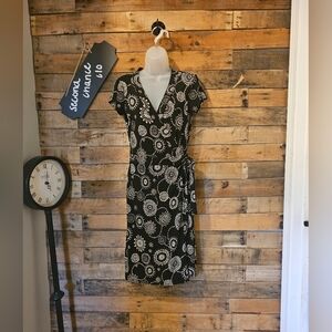 Faith Love Passion Women's Black Midi Wrap Dress With Swirl Pattern Size S